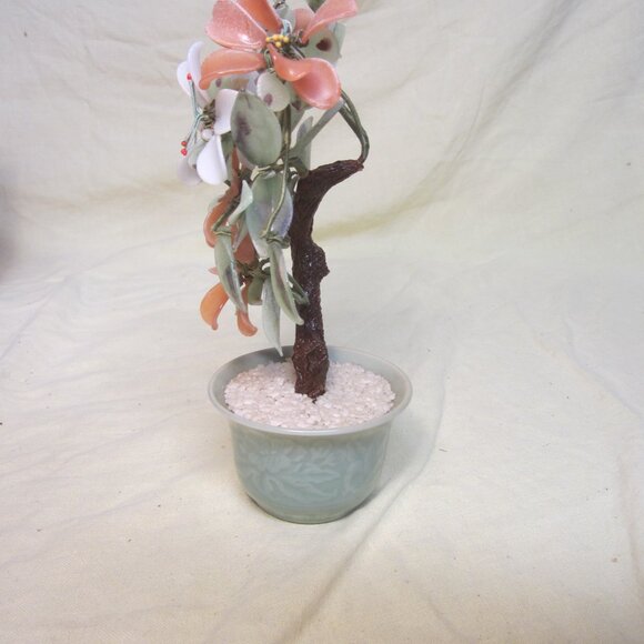 VTG GLASS CHERRY BLOSSOM BONSAI TREE W/JADE COLORED POT - Picture 2 of 6